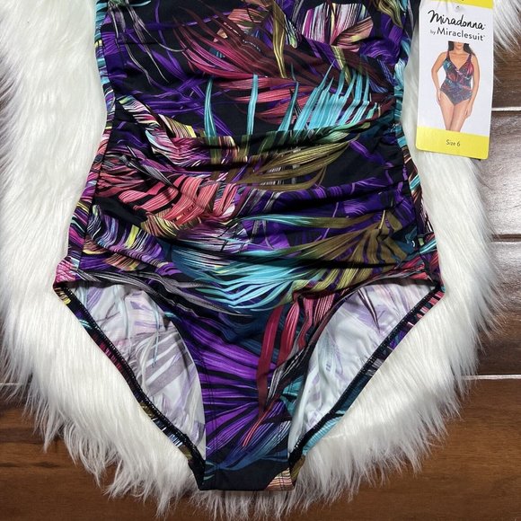 Miradonna Miraclesuit Size 6 Bahama Palms Shaping V Neck One Piece Swimsuit - Picture 3 of 12